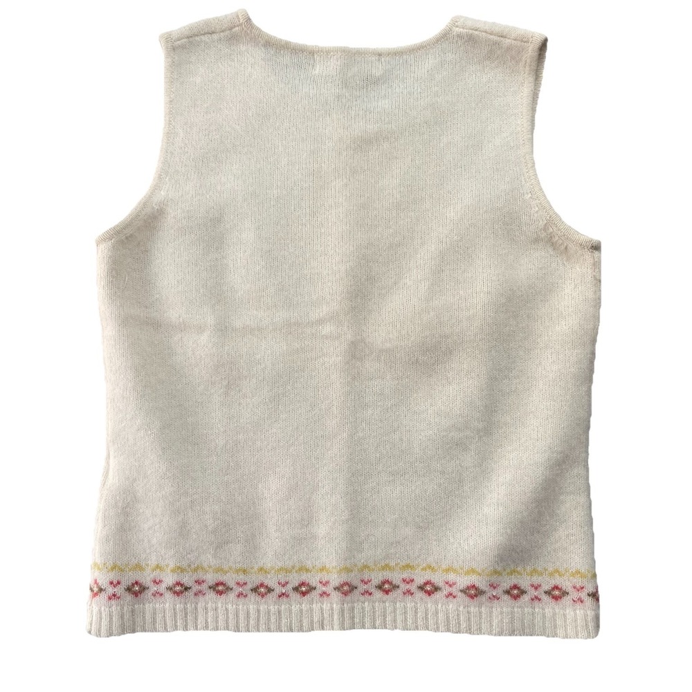 Casual Corner Womens Sweater Vest Wool M Cream Angora Wool Blend Fair Isle Fall - Picture 2 of 5